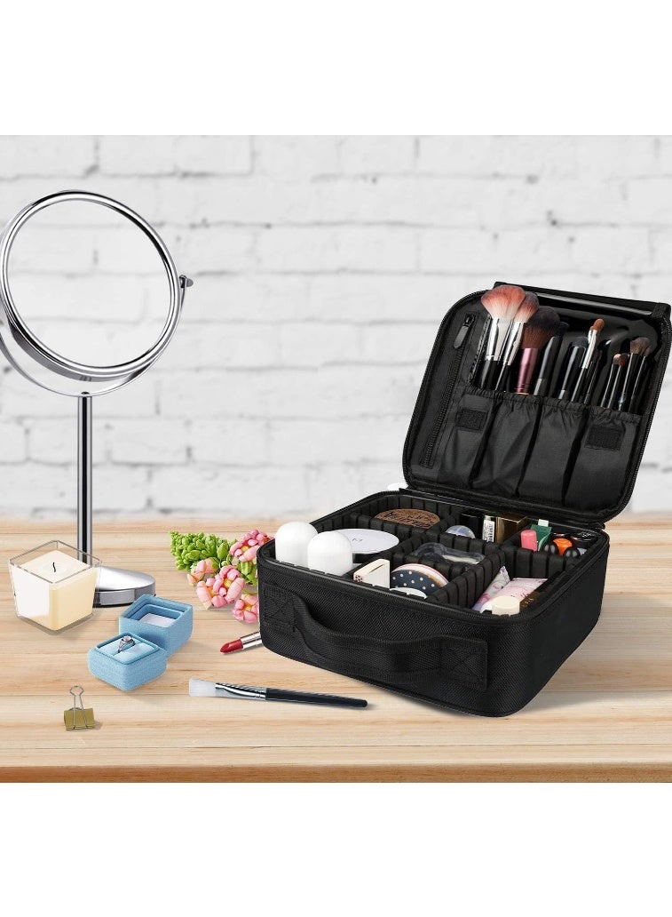 Travel Cosmetic Case, Cosmetic Case Organizer, Portable Artist Cosmetic Bag with Adjustable Dividers for Cosmetics, Makeup Brushes, Toiletries, Jewelry, Digital Accessories - Black - Image 2